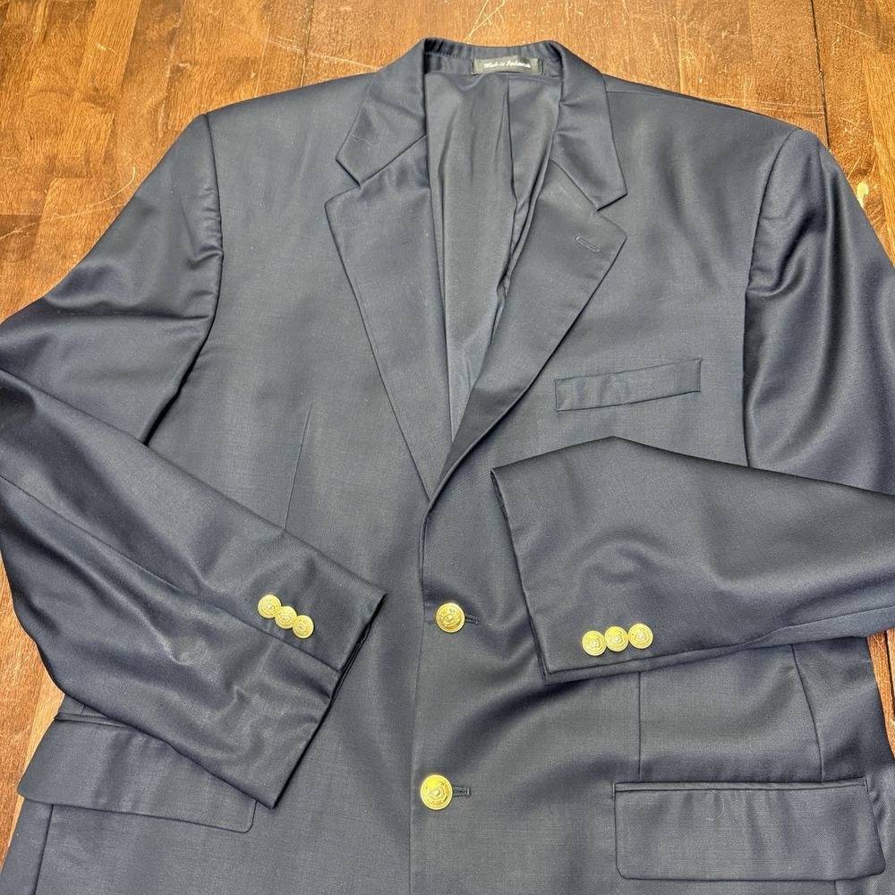 Lauren Ralph Lauren Blazer Men 44 Navy Sport Coat Gold Buttons 100%‎ Wool Jacket